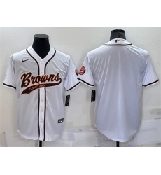 Men Cleveland Browns Blank White With Patch Cool Base Stitched Baseball Jersey