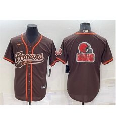 Men Cleveland Browns Brown Team Big Logo With Patch Cool Base Stitched Baseball Jersey