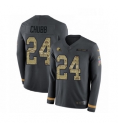 Mens Nike Cleveland Browns 24 Nick Chubb Limited Black Salute to Service Therma Long Sleeve NFL Jersey