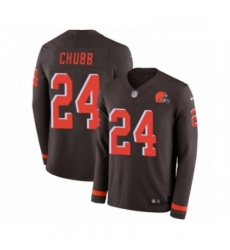 Mens Nike Cleveland Browns 24 Nick Chubb Limited Brown Therma Long Sleeve NFL Jersey