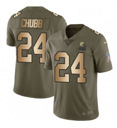 Mens Nike Cleveland Browns 24 Nick Chubb Limited Olive Gold 2017 Salute to Service NFL Jersey