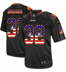 Mens Nike Cleveland Browns 32 Jim Brown Elite Black USA Flag Fashion NFL Jersey