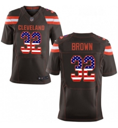 Mens Nike Cleveland Browns 32 Jim Brown Elite Brown Home USA Flag Fashion NFL Jersey