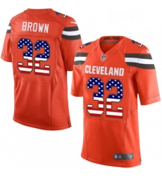 Mens Nike Cleveland Browns 32 Jim Brown Elite Orange Alternate USA Flag Fashion NFL Jersey
