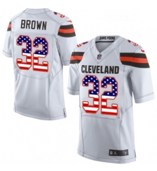 Mens Nike Cleveland Browns 32 Jim Brown Elite White Road USA Flag Fashion NFL Jersey