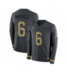 Mens Nike Cleveland Browns 6 Baker Mayfield Limited Black Salute to Service Therma Long Sleeve NFL Jersey