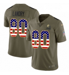 Mens Nike Cleveland Browns 80 Jarvis Landry Limited OliveUSA Flag 2017 Salute to Service NFL Jersey