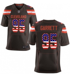 Mens Nike Cleveland Browns 95 Myles Garrett Elite Brown Home USA Flag Fashion NFL Jersey