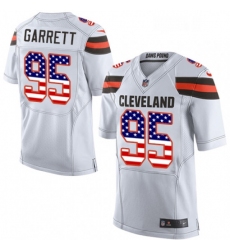 Mens Nike Cleveland Browns 95 Myles Garrett Elite White Road USA Flag Fashion NFL Jersey