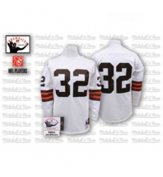 Mitchell And Ness Cleveland Browns 32 Jim Brown White Authentic Throwback NFL Jersey