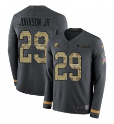 Nike Browns 29 Duke Johnson Jr Anthracite Salute to Service Men s Stitched NFL Limited Therma Long Sleeve Jersey