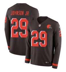 Nike Browns #29 Duke Johnson Jr Brown Team Color Men Stitched NFL Limited Therma Long Sleeve Jersey