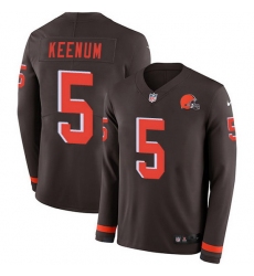 Nike Browns 5 Case Keenum Brown Team Color Men Stitched NFL Limited Therma Long Sleeve Jersey