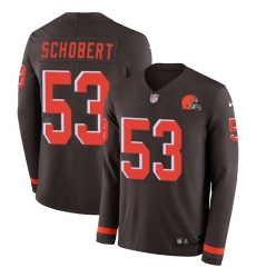 Nike Browns #53 Joe Schobert Brown Team Color Men Stitched NFL Limited Therma Long Sleeve Jersey