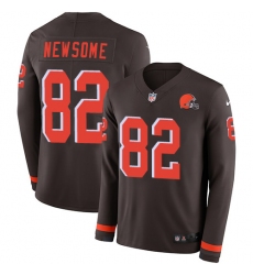 Nike Browns #82 Ozzie Newsome Brown Team Color Men Stitched NFL Limited Therma Long Sleeve Jersey