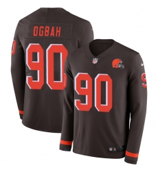 Nike Browns #90 Emmanuel Ogbah Brown Team Color Men Stitched NFL Limited Therma Long Sleeve Jersey