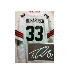 Nike Cleveland Browns 33 Trent Richardson White Elite Signed NFL Jersey