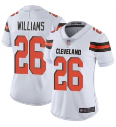 Browns 26 Greedy Williams White Women Stitched Football Vapor Untouchable Limited Jersey