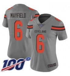 Browns #6 Baker Mayfield Gray Women Stitched Football Limited Inverted Legend 100th Season Jersey