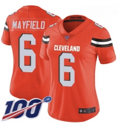 Browns #6 Baker Mayfield Orange Alternate Women Stitched Football 100th Season Vapor Limited Jersey