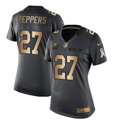 Nike Browns #27 Jabrill Peppers Black Womens Stitched NFL Limited Gold Salute to Service Jersey