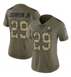 Nike Browns #29 Duke Johnson Jr Olive Camo Womens Stitched NFL Limited 2017 Salute to Service Jersey