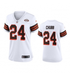 Women Cleveland Browns 24 Nick Chubb Nike 1946 Collection Alternate Game Limited NFL Jersey   White