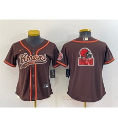 Women Cleveland Browns Brown Team Big Logo With Patch Cool Base Stitched Baseball Jersey