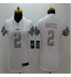 Women New Browns #2 Johnny Manziel White Stitched NFL Limited Platinum Jersey
