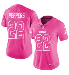 Womens Nike Browns #22 Jabrill Peppers Pink  Stitched NFL Limited Rush Fashion Jersey