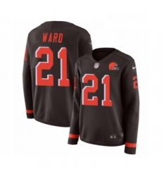 Womens Nike Cleveland Browns 21 Denzel Ward Limited Brown Therma Long Sleeve NFL Jersey