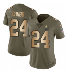 Womens Nike Cleveland Browns 24 Nick Chubb Limited Olive Gold 2017 Salute to Service NFL Jersey