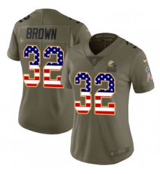 Womens Nike Cleveland Browns 32 Jim Brown Limited OliveUSA Flag 2017 Salute to Service NFL Jersey