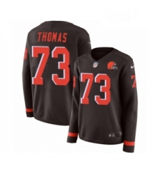 Womens Nike Cleveland Browns 73 Joe Thomas Limited Brown Therma Long Sleeve NFL Jersey