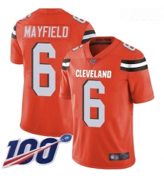 Browns #6 Baker Mayfield Orange Alternate Youth Stitched Football 100th Season Vapor Limited Jersey