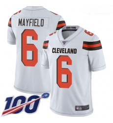 Browns #6 Baker Mayfield White Youth Stitched Football 100th Season Vapor Limited Jersey
