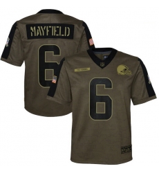 Youth Cleveland Browns Baker Mayfield Nike Olive 2021 Salute To Service Game Jersey