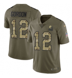 Youth Nike Browns #12 Josh Gordon Olive Camo Stitched NFL Limited 2017 Salute to Service Jersey