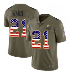 Youth Nike Cleveland Browns 21 Denzel Ward Limited Olive USA Flag 2017 Salute to Service NFL Jersey