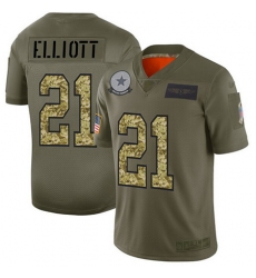 Cowboys 21 Ezekiel Elliott Olive Camo Men Stitched Football Limited 2019 Salute To Service Jersey