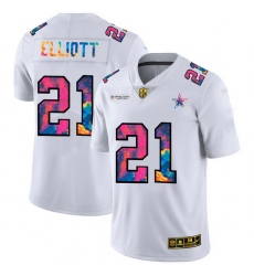 Dallas Cowboys 21 Ezekiel Elliott Men White Nike Multi Color 2020 NFL Crucial Catch Limited NFL Jersey