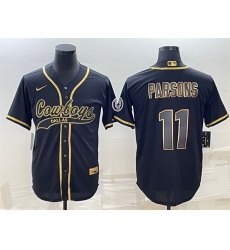 Men Dallas Cowboys 11 Micah Parsons Black Gold With Patch Cool Base Stitched Baseball Jersey