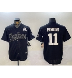 Men Dallas Cowboys 11 Micah Parsons Black With Patch Cool Base Stitched Baseball Jersey 3