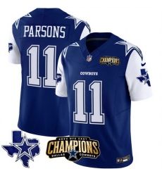 Men Dallas Cowboys 11 Micah Parsons Blue White 2023 F U S E  NFC East Champions Patch Stitched Football Jersey