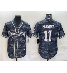 Men Dallas Cowboys 11 Micah Parsons Grey Camo With Patch Cool Base Stitched Baseball Jersey