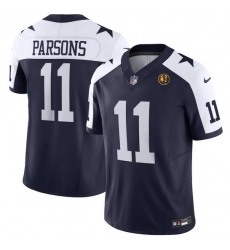 Men Dallas Cowboys 11 Micah Parsons Navy 2023 F U S E  With John Madden Patch Thanksgiving Vapor Limited Stitched Football Jersey