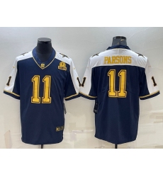 Men Dallas Cowboys 11 Micah Parsons Navy Gold Edition With 1960 Patch Limited Stitched Football Jersey