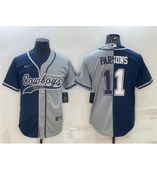 Men Dallas Cowboys 11 Micah Parsons Navy Grey Split With Patch Cool Base Stitched Baseball Jersey