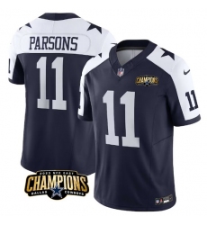 Men Dallas Cowboys 11 Micah Parsons Navy White 2023 F U S E  NFC East Champions Patch Stitched Football Jersey