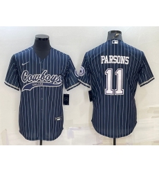 Men Dallas Cowboys 11 Micah Parsons Navy With Patch Cool Base Stitched Baseball Jersey